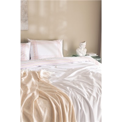 Holly King Size %100 Pamuklu Nevresim Takımı - Beyaz/Turuncu