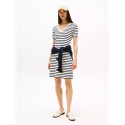 Striped Ribbed V-Neck T-Shirt Dress
