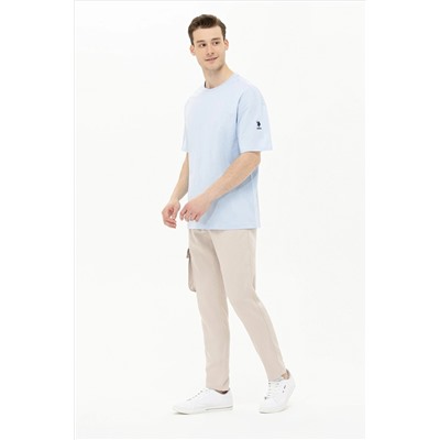 Erkek Açık Mavi Oversize Bisiklet Yaka Tişört