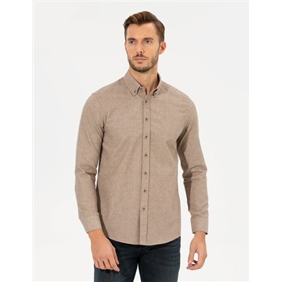 Bej Slim Fit Uzun Kollu Gömlek