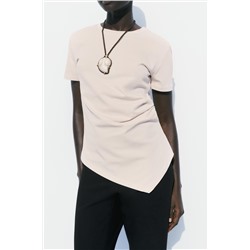 GATHERED T-SHIRT WITH ASYMMETRIC HEM