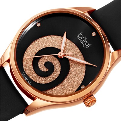 BURGI Swirl Quartz Diamond Black Dial Ladies Watch BUR201RGBK
