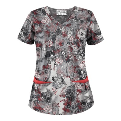 UA Vintage Paisley Poppy Print Scrub Top