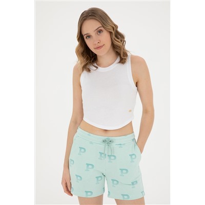 Kadın Beyaz Bisiklet Yaka Crop Basic Tişört