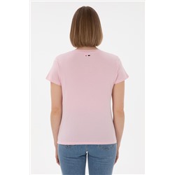 Kadın Açık Pembe Bisiklet Yaka Basic Tişört