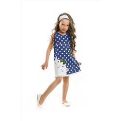 Denokids Tombiş Kedi Poplin Puantiyeli %100 Pamuk Kız Çocuk Lacivert Elbise CFF-23Y1-011