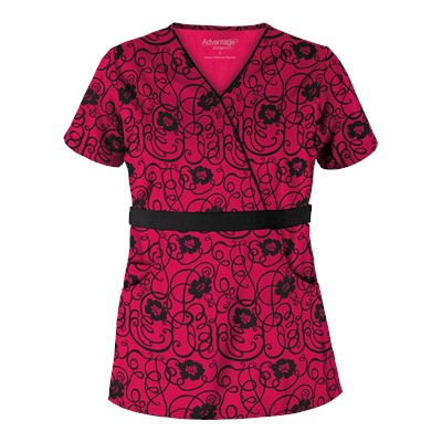Advantage STRETCH by Butter-Soft™ Floral Conversation Black Stretch Scrub Top
