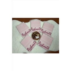 bello bien, Peştemal Gelin hamamı Bridemaid nakış işlemeli 90x160 pamuklu pembe renkli çizgili 5li paket