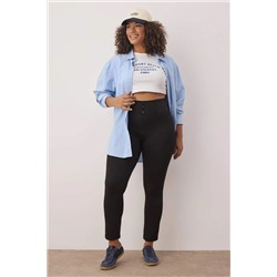 Siyah Beli Lastikli Skinny Örme Büyük Beden Pantolon TBBAW23AR00023