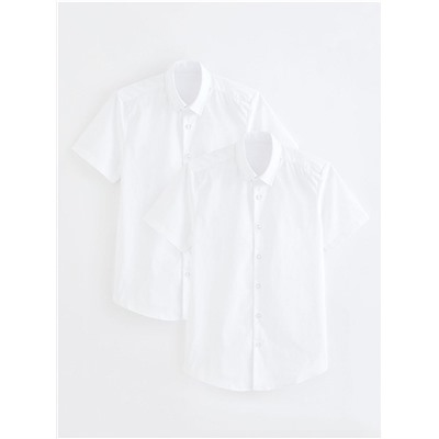 Senior Boys White Short Sleeve Skinny Fit School Shirt 2 Pack