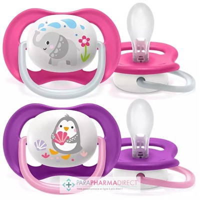 Avent Sucettes Ultra Air Animals 6-18 mois Éléphant & Pingouin x2