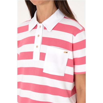 Kadın Pembe Cepli Polo Yaka Tişört