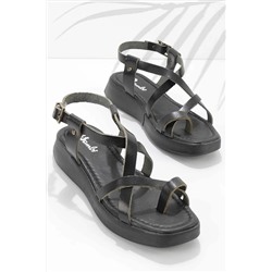 Bambi Siyah Leather Kadın Sandalet K05685031203