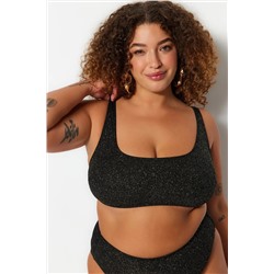 Siyah Simli Kumaş Bralette Büyük Beden Bikini Üstü TBBSS23CT00010