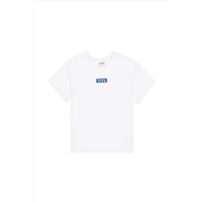 Erkek Çocuk Beyaz Oversize Bisiklet Yaka Tişört