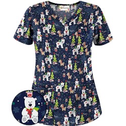 UA Antarctic Christmas Navy Print Scrub Top