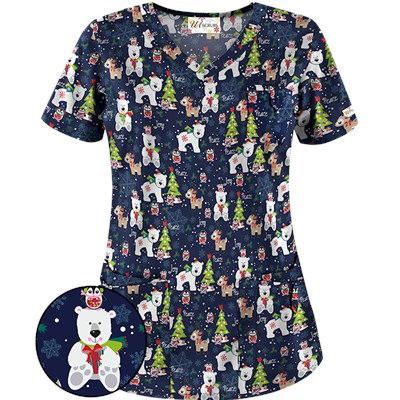 UA Antarctic Christmas Navy Print Scrub Top