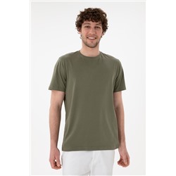 Erkek Regular Fit Bisiklet Yaka Koyu Haki Basic Tişört