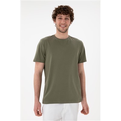 Erkek Regular Fit Bisiklet Yaka Koyu Haki Basic Tişört