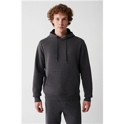 Avva Erkek Antrasit Kapüşonlu Yaka Içi Polarlı 3iplik Pamuklu Regularfit Standart Kesim Unisex Sweatshirt E001018