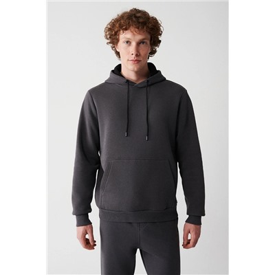 Avva Erkek Antrasit Kapüşonlu Yaka Içi Polarlı 3iplik Pamuklu Regularfit Standart Kesim Unisex Sweatshirt E001018