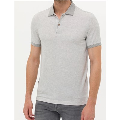 Açık Gri Melanj Slim Fit Polo Yaka Tişört