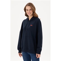 Kadın Lacivert Kapüşonlu Basic  Sweatshirt