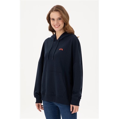 Kadın Lacivert Kapüşonlu Basic  Sweatshirt