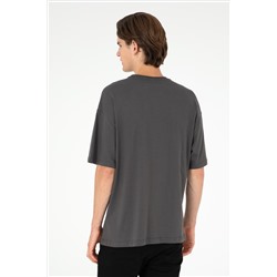 Erkek Oversize Fit Bisiklet Yaka Antrasit Tişört
