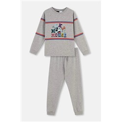 Dagi Gri Melanj Mıckey Mouse Lisanslı Bisiklet Yaka Uzun Kollu Pijama Takımı 23WB18331TA_325