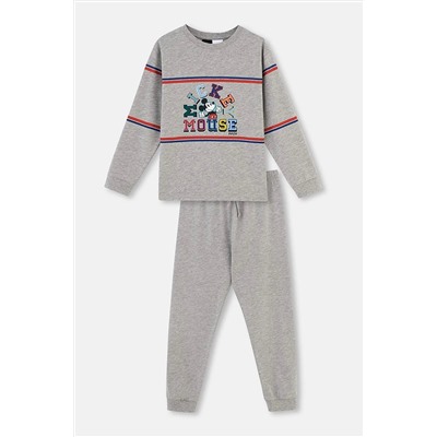 Dagi Gri Melanj Mıckey Mouse Lisanslı Bisiklet Yaka Uzun Kollu Pijama Takımı 23WB18331TA_325