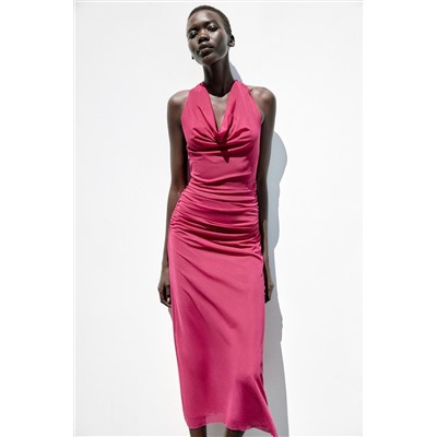 DRAPED TULLE HALTERNECK DRESS