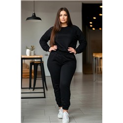 Siyah Kalın İçi Polarlı Basic Örme Büyük Beden Eşofman Takımı TBBAW24TS00000
