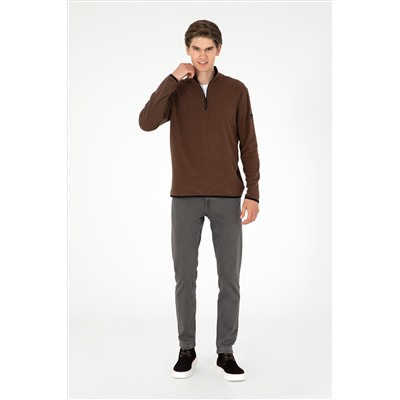 Erkek Kahverengi Basic Sweatshirt