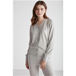 U.S. Polo Assn. Kadın Pamuklu Gri Dar Paça Boydan Patlı 2'li Pijama Takımı 26956