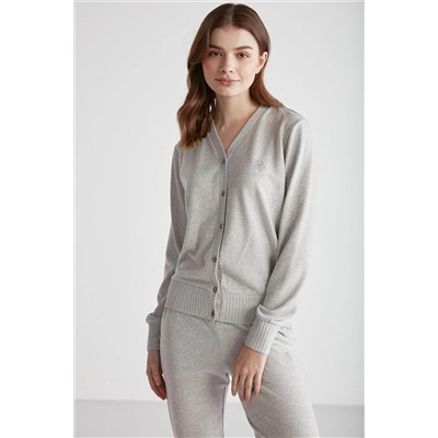 U.S. Polo Assn. Kadın Pamuklu Gri Dar Paça Boydan Patlı 2'li Pijama Takımı 26956