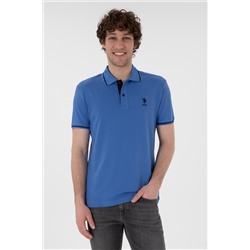 Erkek Slim Fit Polo Yaka İndigo Basic Tişört
