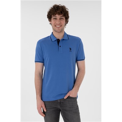 Erkek Slim Fit Polo Yaka İndigo Basic Tişört