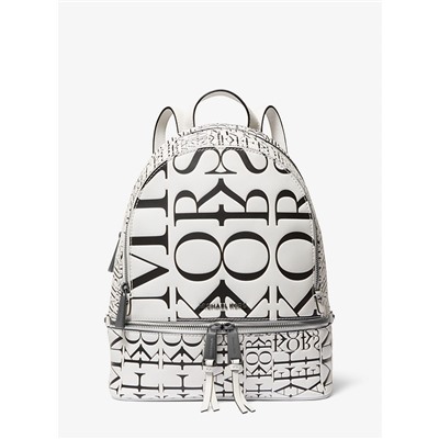 MICHAEL MICHAEL KORS Rhea Medium Newsprint Logo Leather Backpack