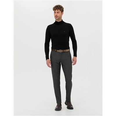 Siyah Slim Fit Balıkçı Yaka Basic Triko Kazak