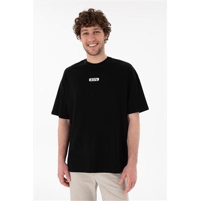 Erkek Oversize Fit Bisiklet Yaka Siyah Tişört