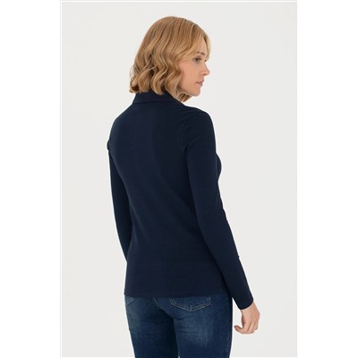 Kadın Lacivert Basic Polo Yaka Sweatshirt