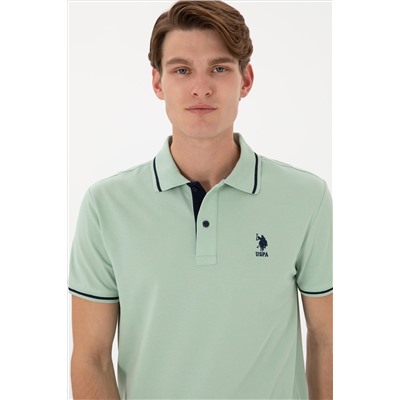 Erkek Slim Fit Polo Yaka Su Yeşili Basic Tişört
