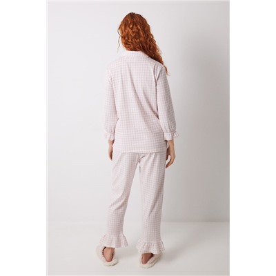 Pijama camisero largo 100% algodón rosa cuadros