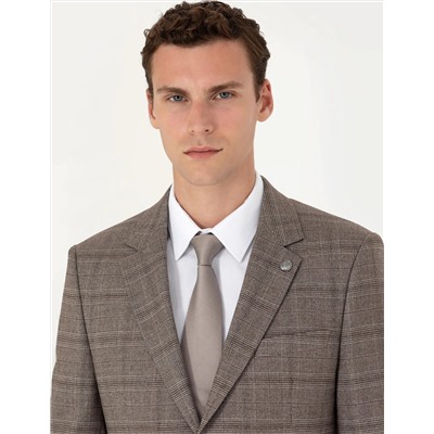 Açık Kahverengi Slim Fit Ekose Takım Elbise