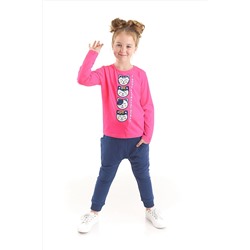 Denokids Japan Cats Kedi Kız Çocuk Pembe T-shirt Lacivert Pantolon Takım CFF-22S1-109