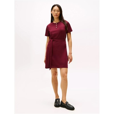 Gold-Button Belted T-Shirt Dress