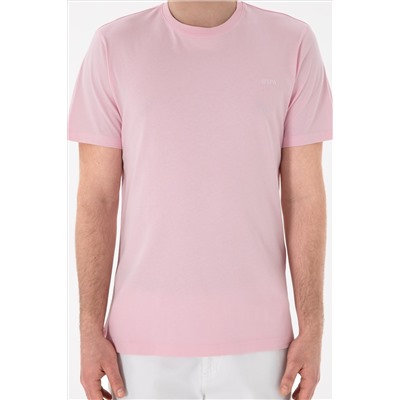 Erkek Regular Fit Bisiklet Yaka Açık Pembe Basic Tişört
