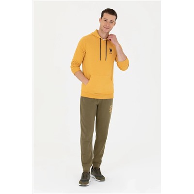 Erkek Hardal Kapüşonlu Basic Sweatshirt