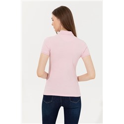 Kadın Pudra Basic Polo Yaka Tişört